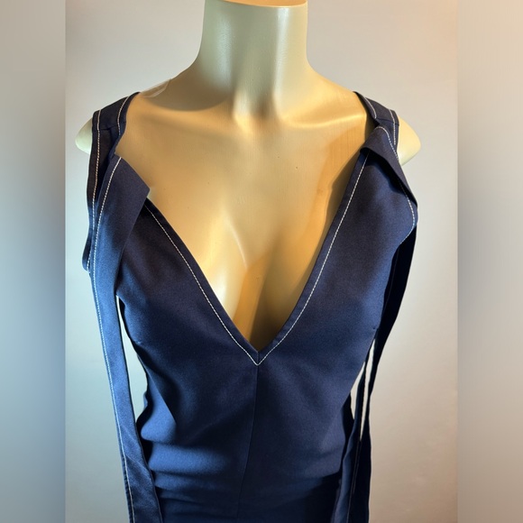 Zow Zow Shoulder Bow Mini Dress Navy Blue Small Similar To Chloé Dress Rare Find - Picture 13 of 16